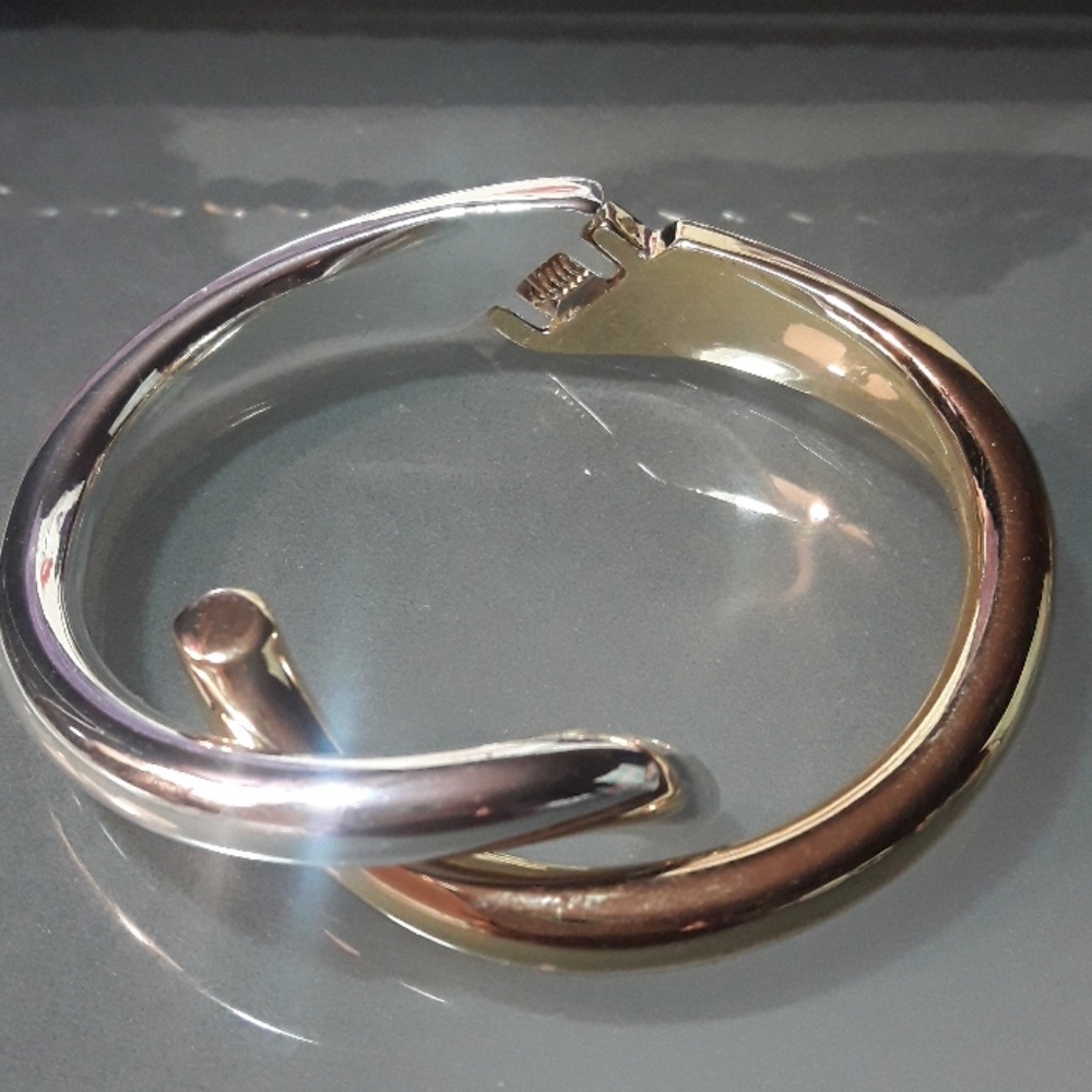 Anne Klein Gold & Silver Pave Hinged Cuff Bracelet